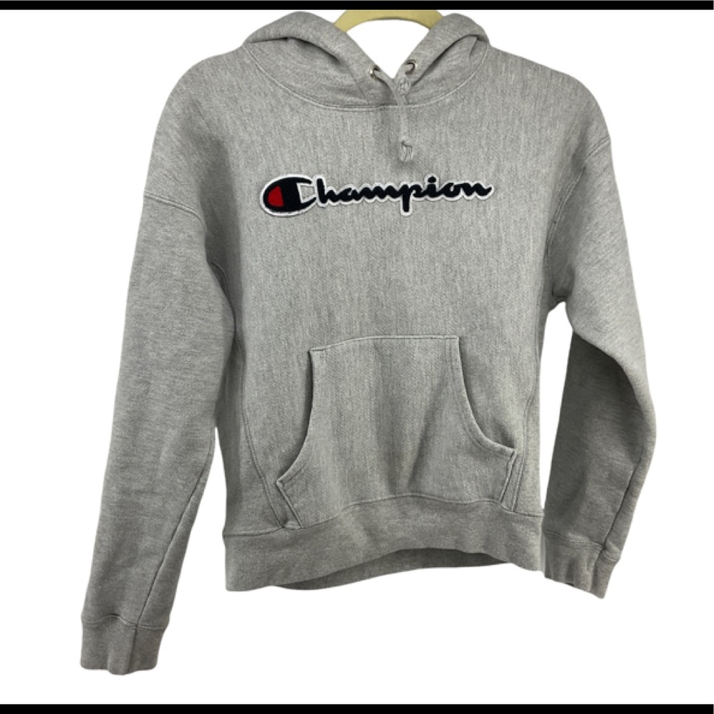 Champion Woman's Size Small Gray Hoodie With Pocket Cotton Blend With Logo